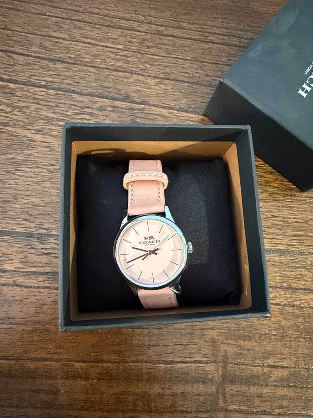 Coach Pink Leather Strap Watch with Silver Case